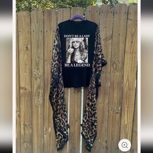 Stevie Nicks Mixed T-shirt Animal Print Sleeves